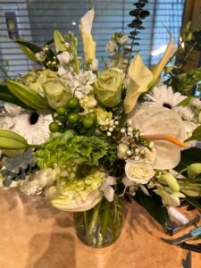 White on green floral arrangement