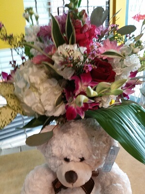 teddy and flowers